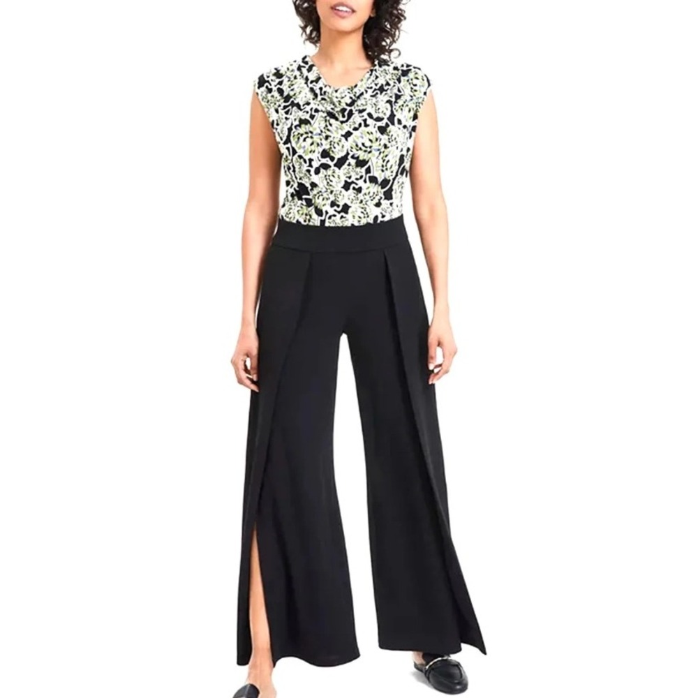 Black Satin Wide Leg Palazzo Pants Flyaway Pleats Anne‎ Klein Size
Large